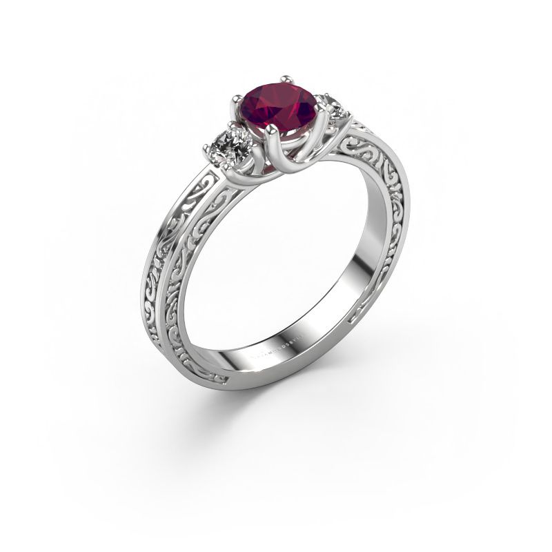 Verlovingsring Betty 1 585 witgoud rhodoliet 5 mm