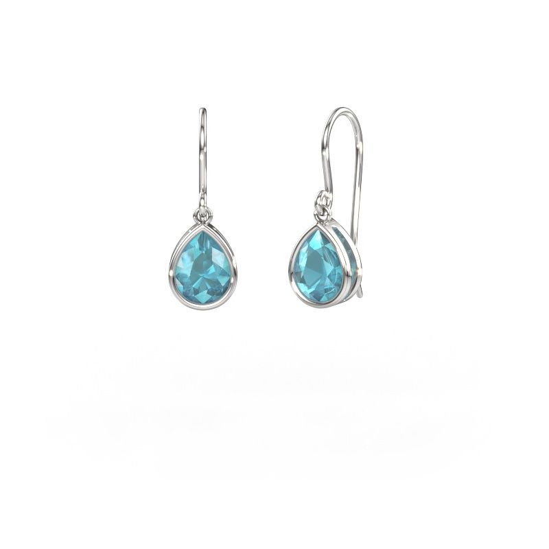 Oorbellen Lavon PER 585 witgoud blauw topaas 8x6 mm