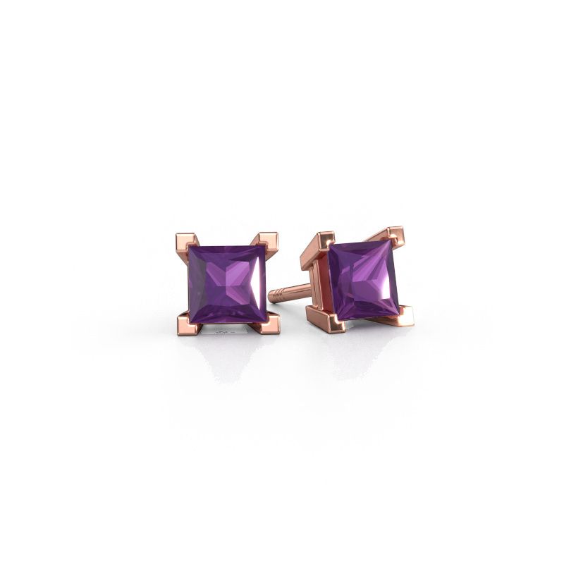 Oorknopjes Ariane 585 rosé goud amethist 5 mm
