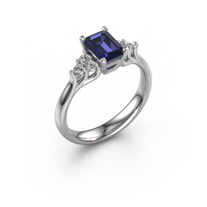 Bague de fiançailles Monika EME 585 or blanc saphir 7x5 mm