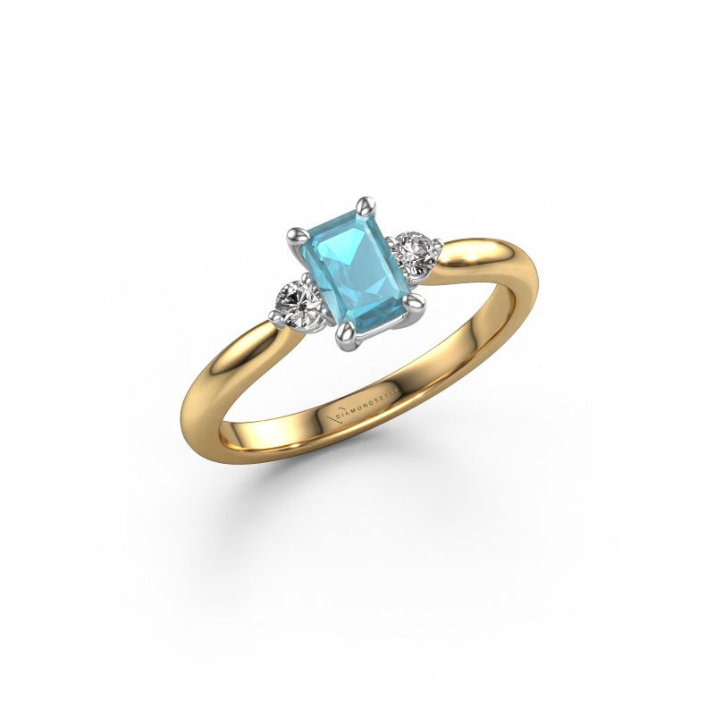 Forlovelsesring Lieselot EME 585 gull blå topas 6x4 mm
