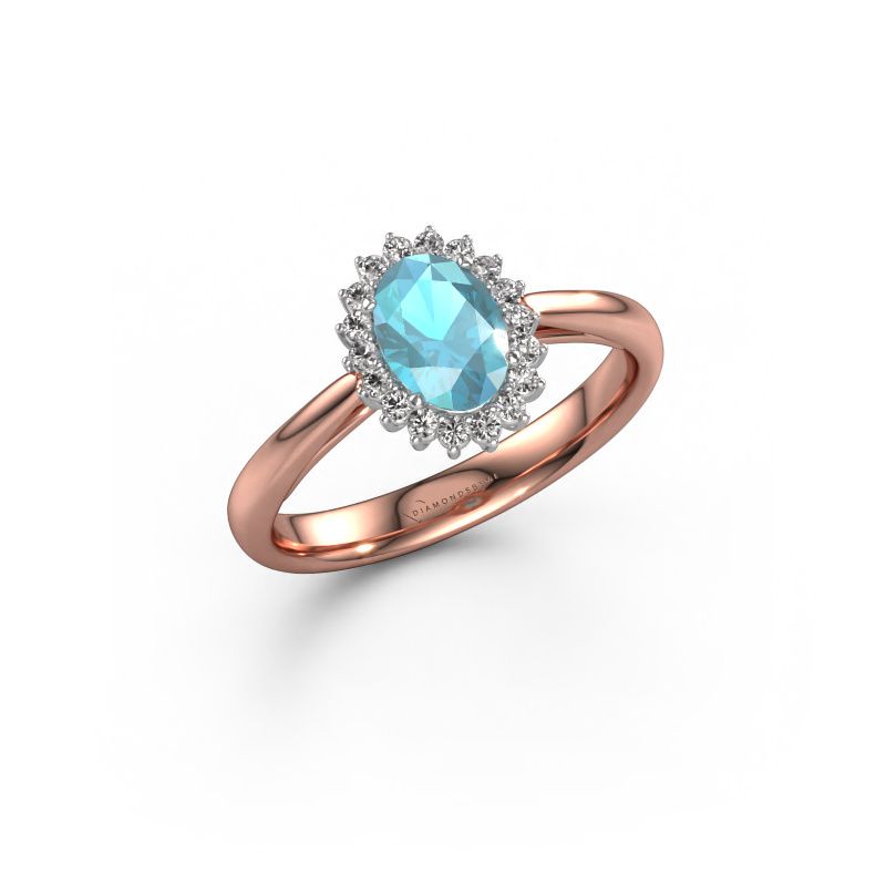 Verlovingsring Tilly ovl 1 585 rosé goud blauw topaas 7x5 mm