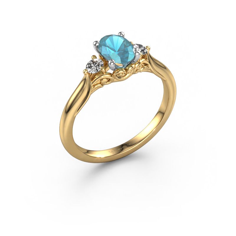 Engagement ring Laurian OVL 585 gold blue topaz 7x5 mm