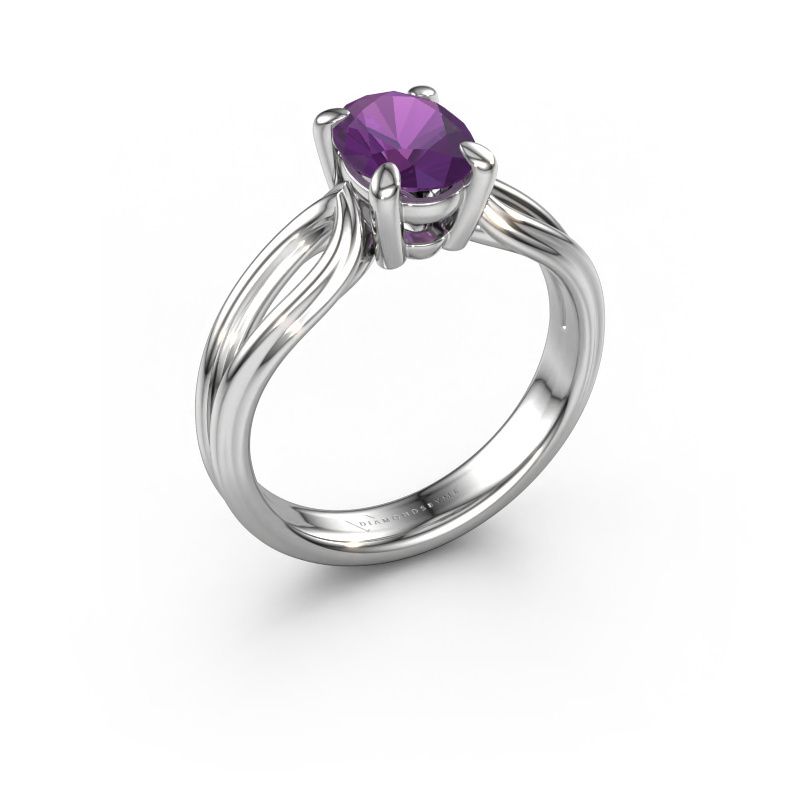 Verlovingsring Antonia ovl 1 585 witgoud amethist 8x6 mm