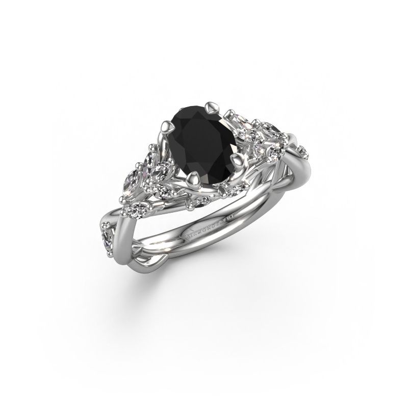 Engagement ring Samantha OVL 585 white gold black diamond 1.50 crt