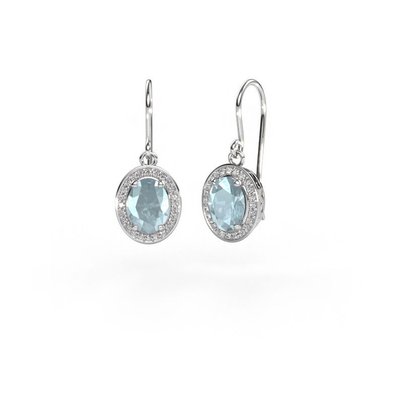 Pendants d'oreilles Latesha 585 or blanc aigue-marine 7x5 mm