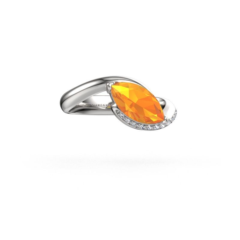 Bague de fiançailles Aida MRQ side 585 or blanc citrine 11x5.5 mm