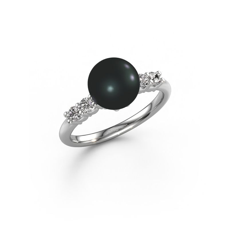 Bague Cecile 950 platine perle noire 5 mm