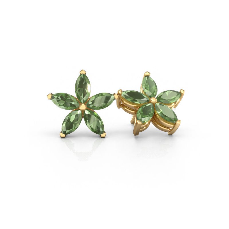 Clous d'oreilles Sylvana 585 or jaune vert tourmaline 5x2.5 mm