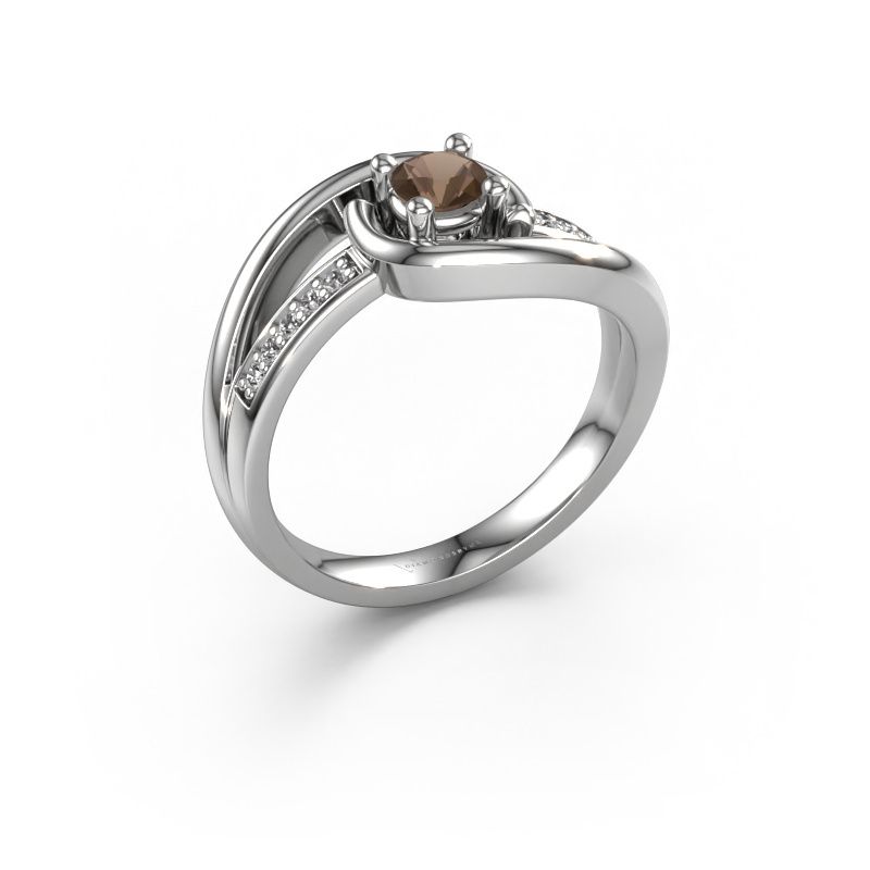 Bague Aylin 585 or blanc quartz fumé 4 mm