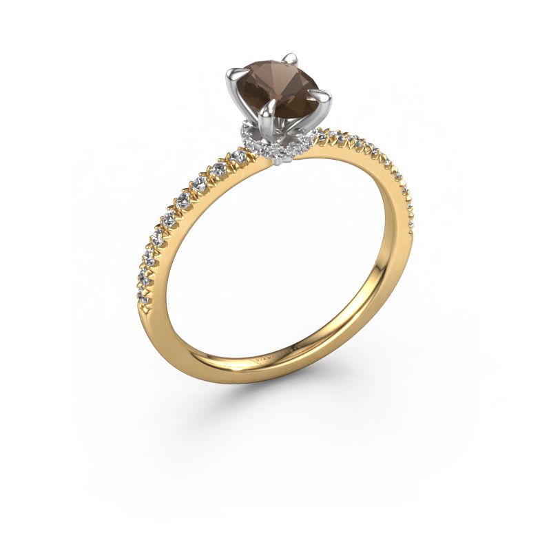 Engagement ring Crystal OVL 4 585 gold smokey quartz 7x5 mm