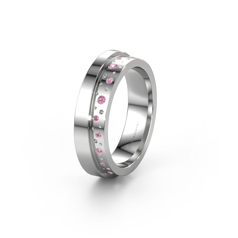 Trouwring WH6016L15E 950 platina roze saffier ±5x2.6 mm