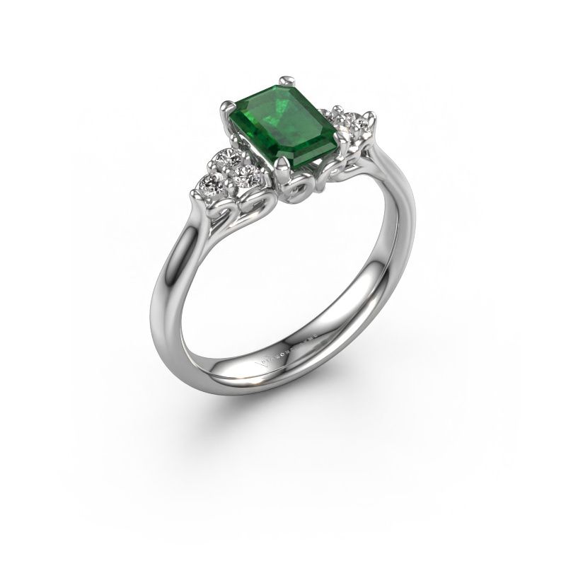 Engagement ring Myrna EME 585 white gold emerald 6x4 mm