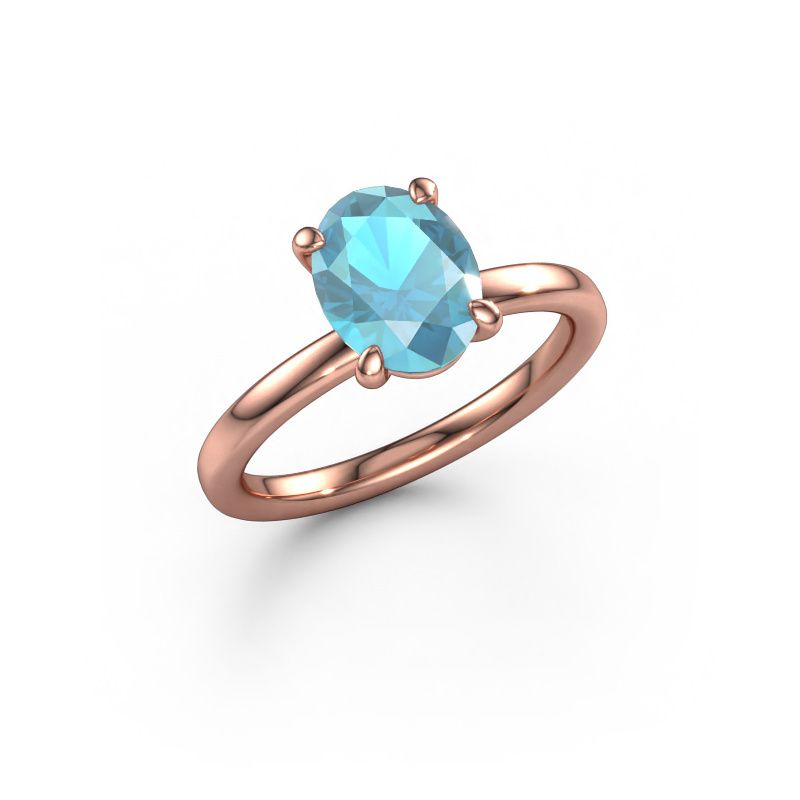 Bague de fiançailles Simone OVL 1 585 or rose topaze bleue 9x7 mm