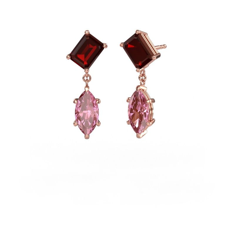 Pendants d'oreilles Toi et Moi EME MRQ 585 or rose grenat 8x6 mm