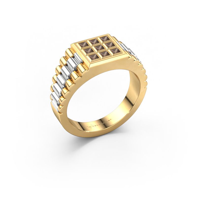 Anillo para hombre Chavez 585 oro cuarzo ahumado 2 mm