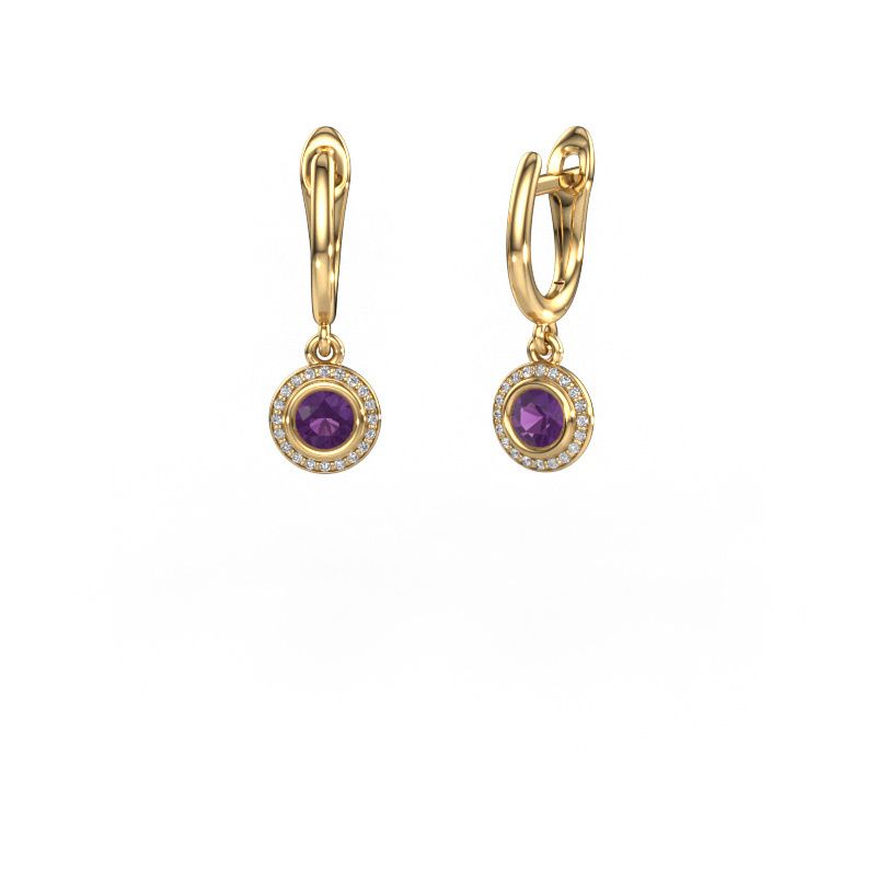 Drop earrings Noud RND 585 gold amethyst 4 mm