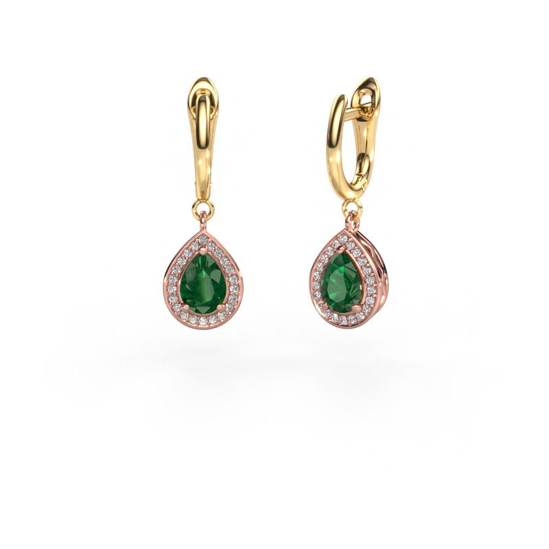 Drop earrings Ginger 1 585 rose gold emerald 7x5 mm