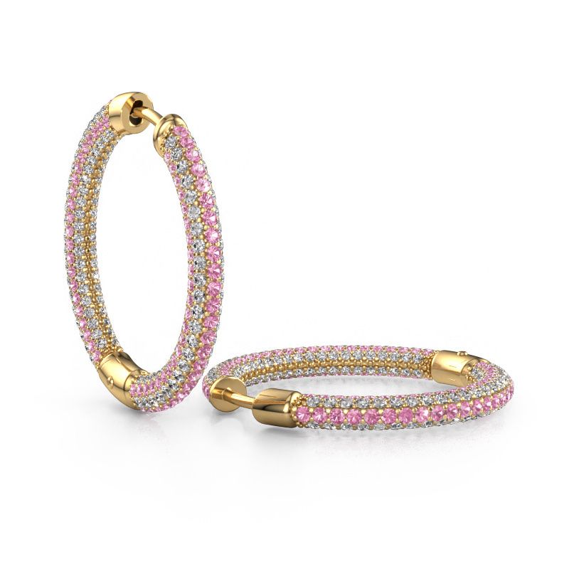 Créoles Hope 20mm 585 or jaune saphir rose 1 mm