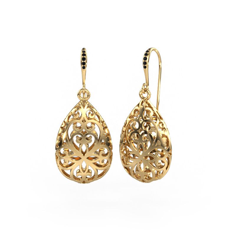 Drop earrings Idalia 1 585 gold black diamond 0.04 crt