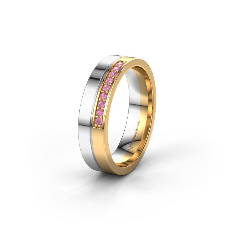 Afbeelding van Trouwring WH0213L15AP 585 witgoud roze saffier ±5x1.7 mm