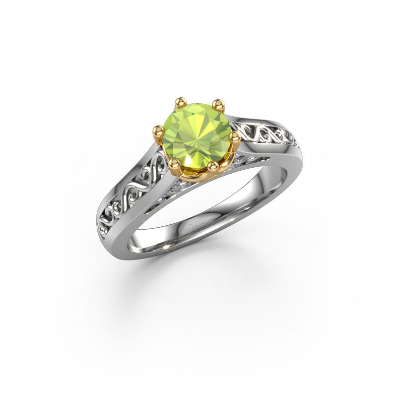 Engagement ring Shan 585 white gold peridot 6 mm