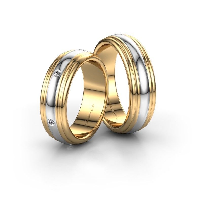 Image of Wedding rings set WH2236LM ±6x2 mm 14 Carat gold diamond 0.02 crt