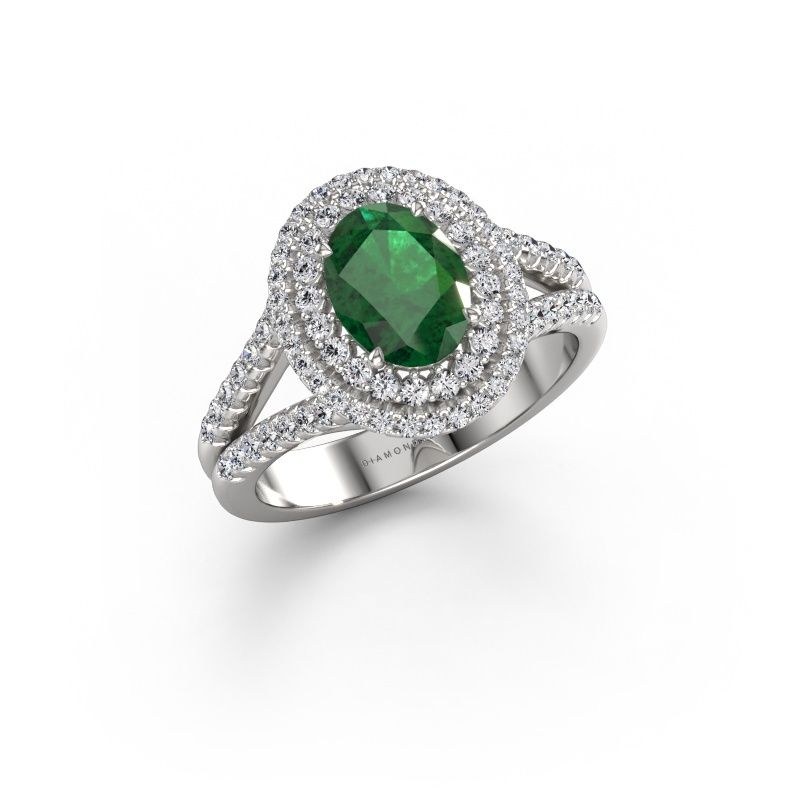 Engagement ring Elvie OVL 585 white gold emerald 8x6 mm