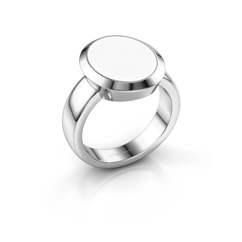 Afbeelding van Zegelring Oscar 4<br/>585 witgoud<br/>witte emaille 15x12 mm