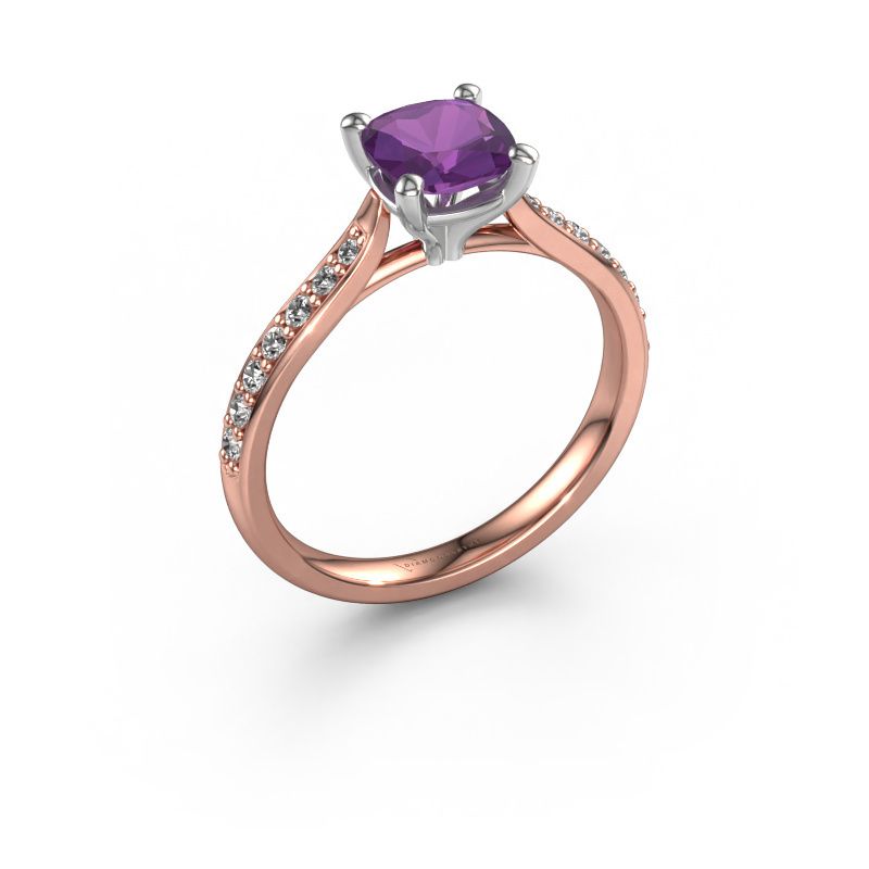 Verlovingsring Mignon CUS 2 585 rosé goud amethist 6 mm