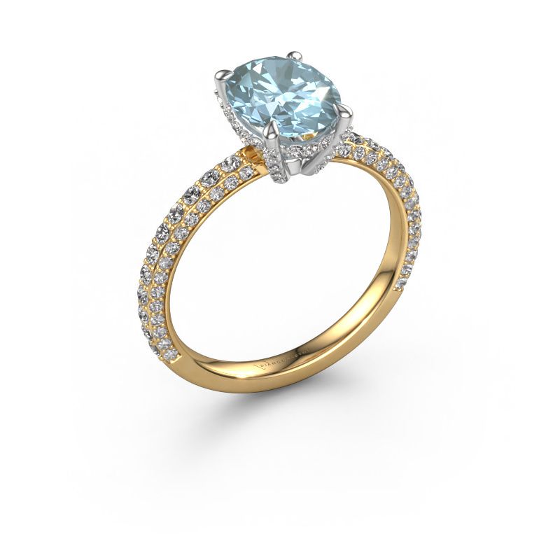 Engagement ring Saskia 2 OVL 585 gold blue lab grown diamond 9x7 mm