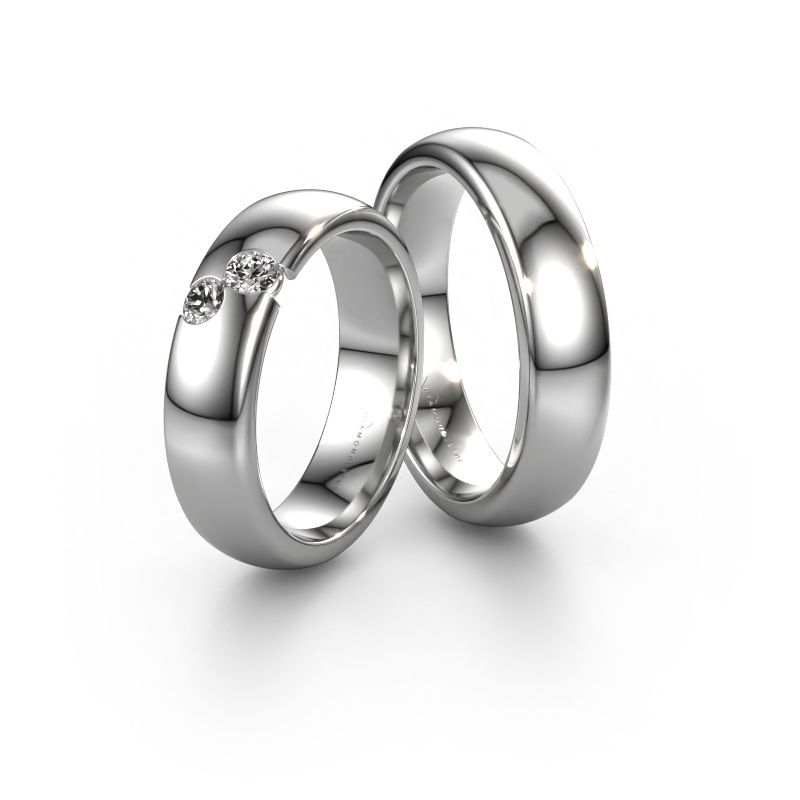 Trauringe set WH1003LM26CP ±6x2.2 mm 14 Karat Weißgold Diamant 0.10 crt