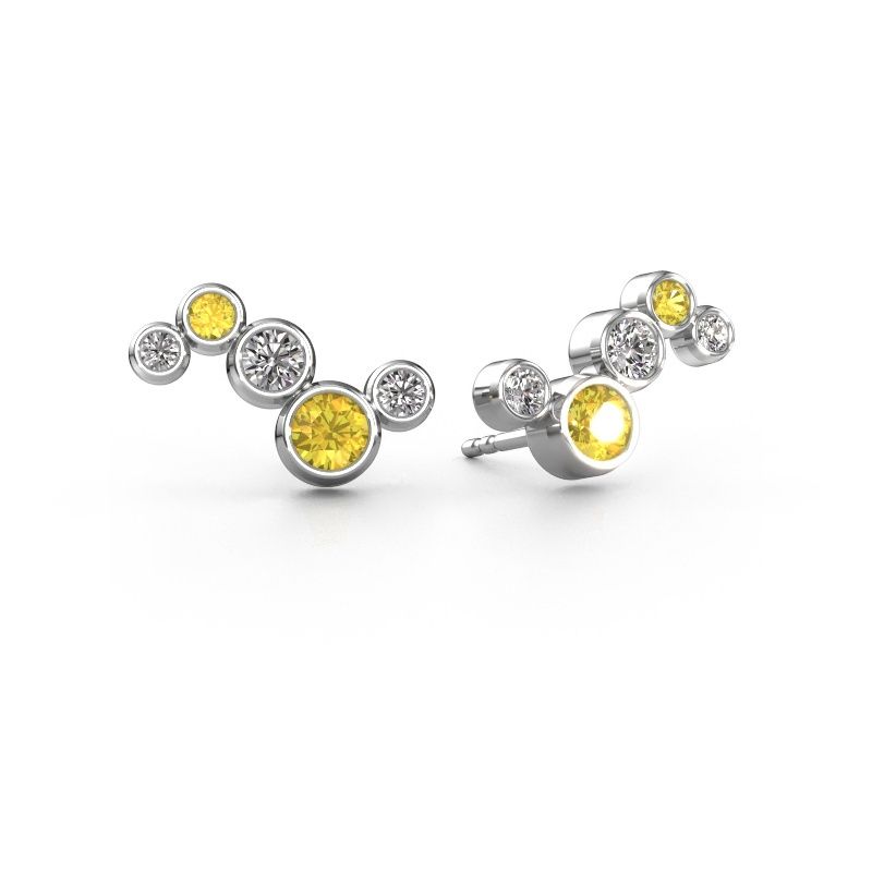 Boucles d'oreilles Ryan 585 or blanc saphir jaune 4 mm