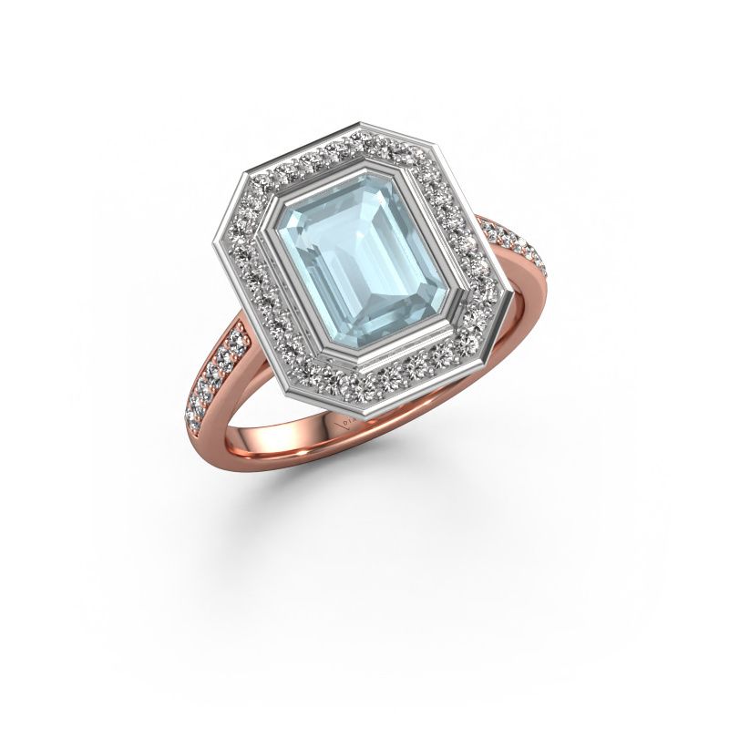 Verlobungsring Noud 2 EME 585 Roségold Aquamarin 8x6 mm