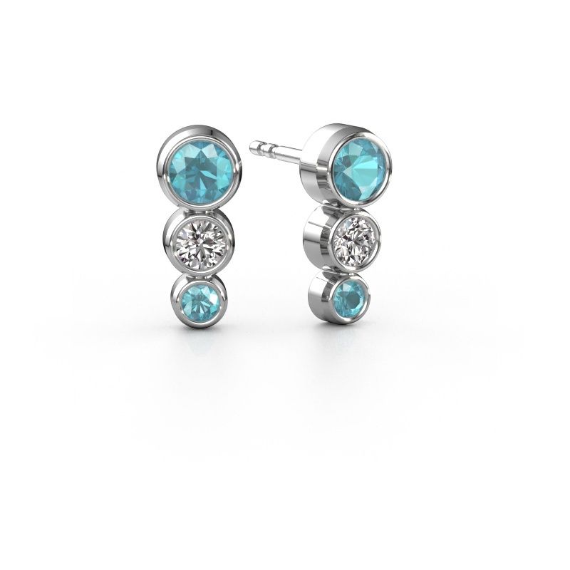 Oorknopjes Linda 950 platina blauw topaas 4 mm