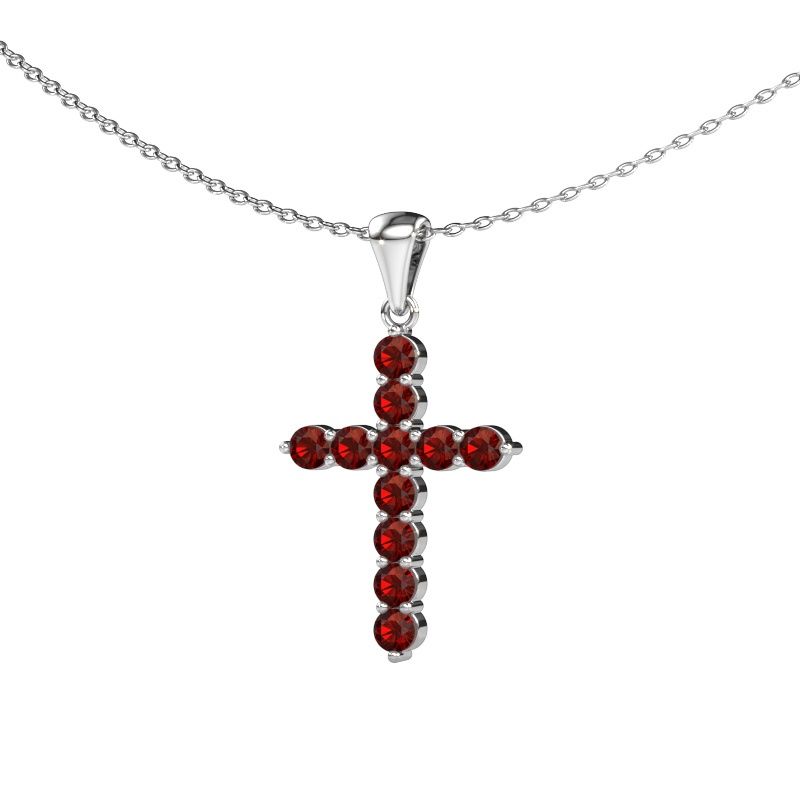 Anhänger Cross 585 Weißgold Granat 2.5 mm