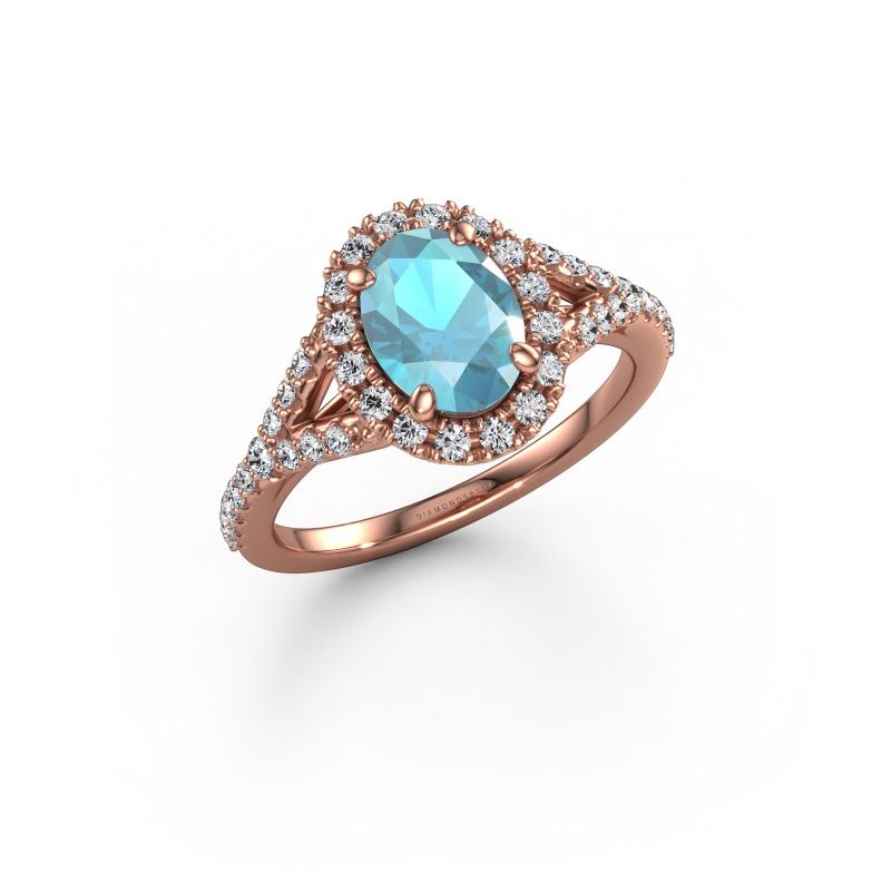 Engagement ring Kimber OVL 585 rose gold blue topaz 8x6 mm