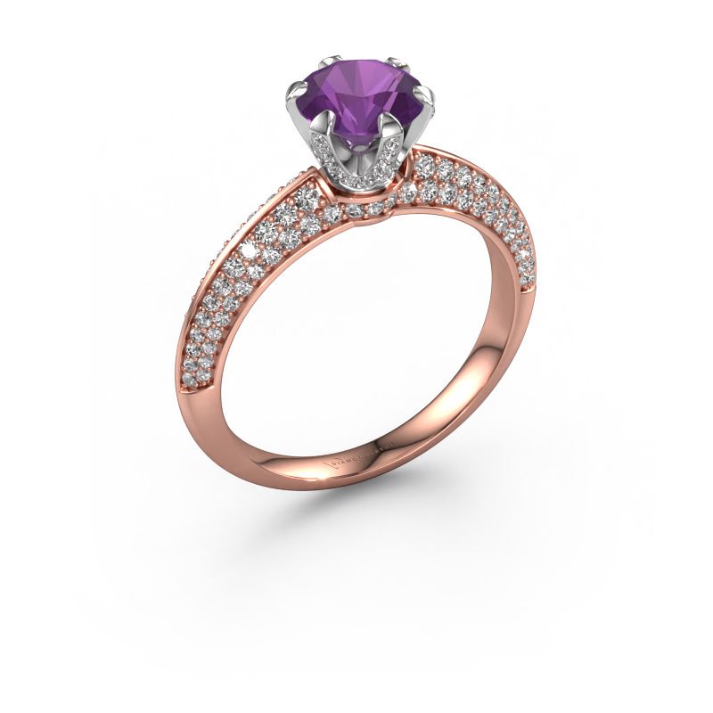 Bague de fiançailles Abby 585 or rose améthyste 6.5 mm