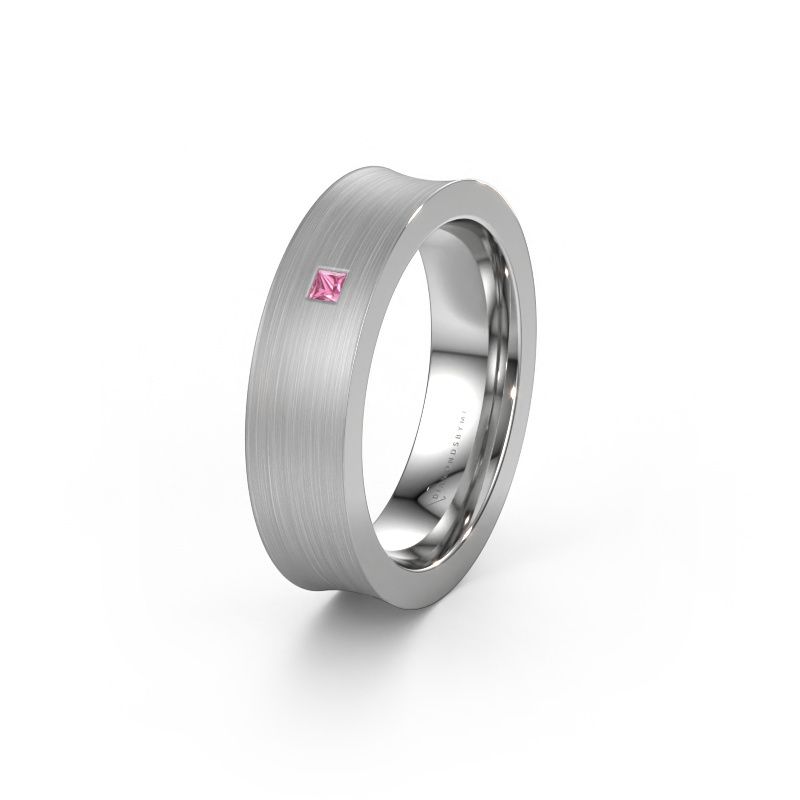 Trouwring WH2238L2 585 witgoud roze saffier ±6x2.2 mm