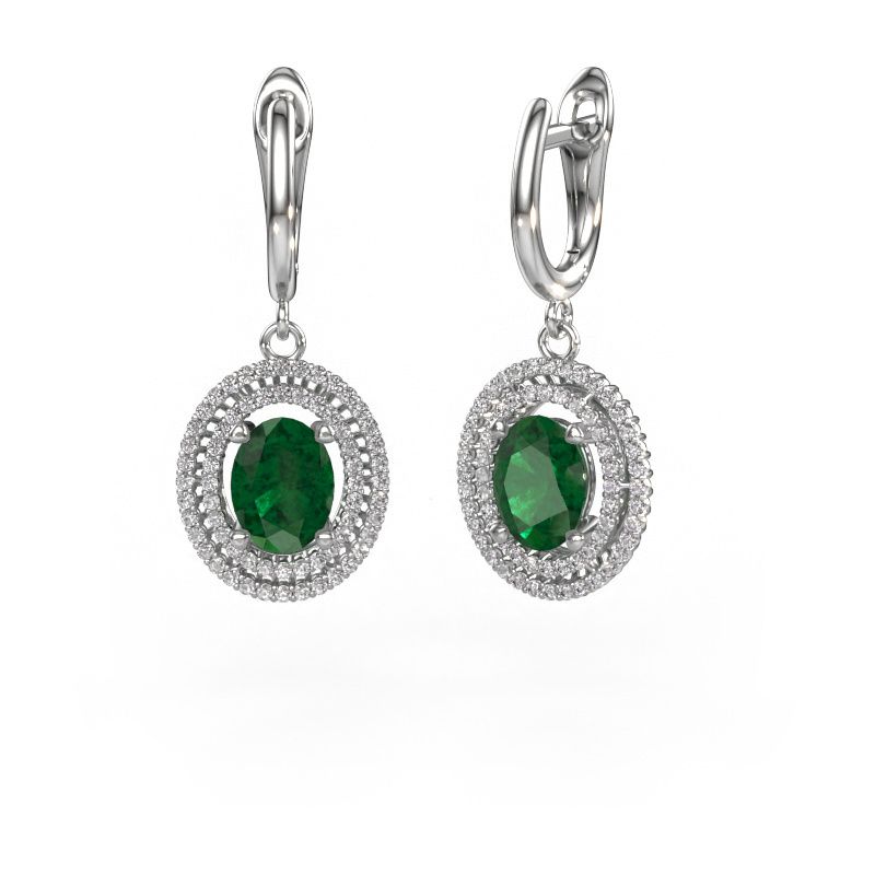 Pendants d'oreilles Karren 585 or blanc emeraude 8x6 mm