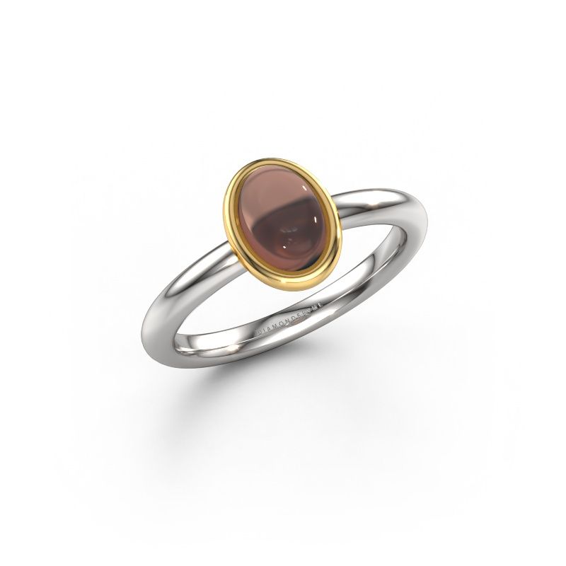 Ring Blossom OVL 2 585 white gold smokey quartz 7x5 mm