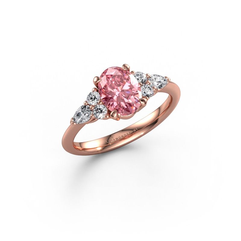 Engagement ring Melani OVL 585 rose gold pink lab grown diamond 8x6 mm