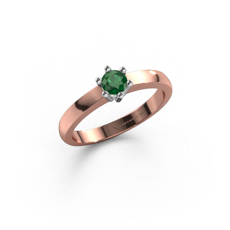 Verlovingsring Luna 1 585 rosé goud smaragd 3.7 mm