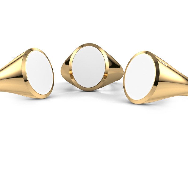 Afbeelding van Zegelring Herman 4<br/>585 goud<br/>witte emaille 15x12 mm