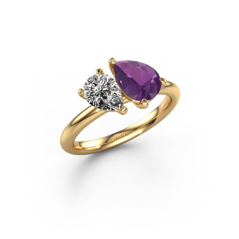 Engagement ring Toi et Moi PER-PER 585 gold amethyst 8x6 mm
