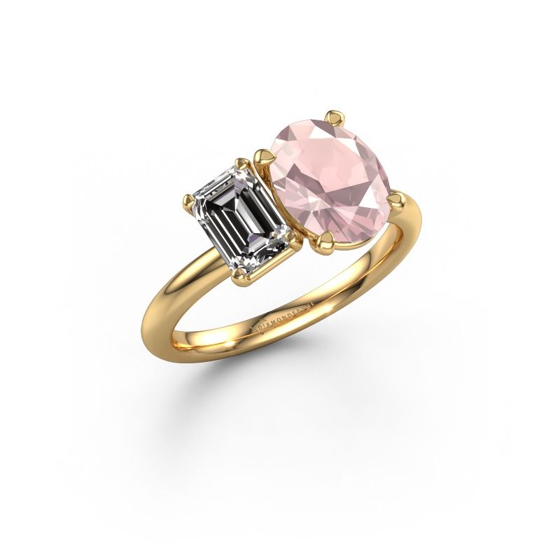 Engagement ring Toi et Moi OVL-EME 585 gold morganite champagne 9x7 mm
