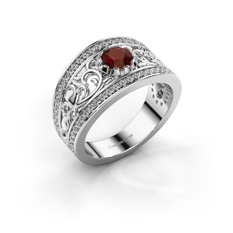 Image de Bague Marilee<br/>585 or blanc<br/>Grenat 5 mm