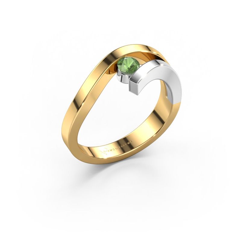 Bague Evalyn 1 585 or jaune vert tourmaline 3.7 mm