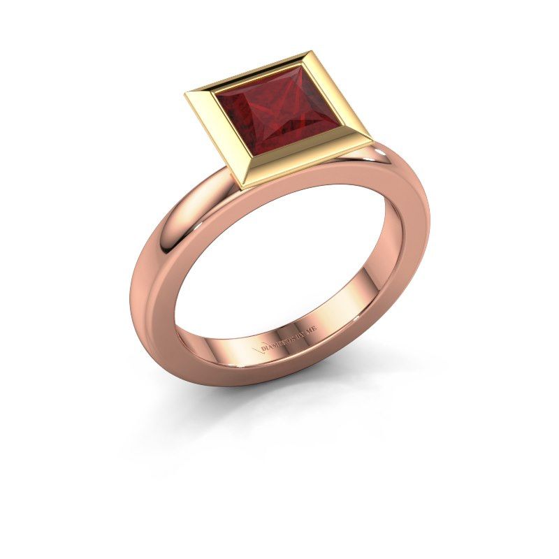 Image of Stacking ring Trudy Square 585 rose gold ruby 6 mm
