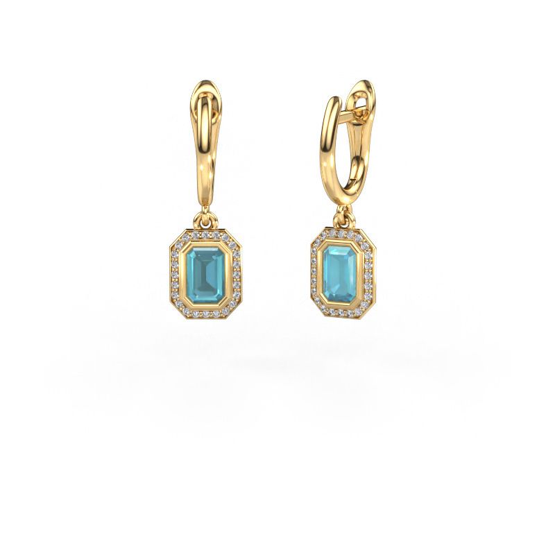 Drop earrings Noud EME 585 gold blue topaz 6x4 mm